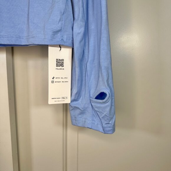 Sky Blue Solid Slim Fit Basic Crew Neck Thumb-Hole Shirt 1XL - NEW - Picture 8 of 10